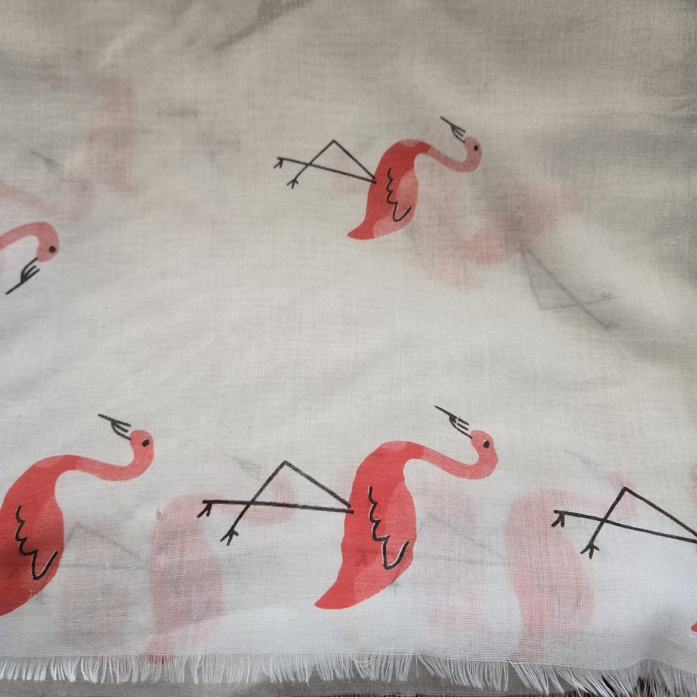 JUST CLASSIC SUNNY Pink Flamingo Lightweight Fringe Scarf | Tropical Boho Wrap - Picture 2 of 6